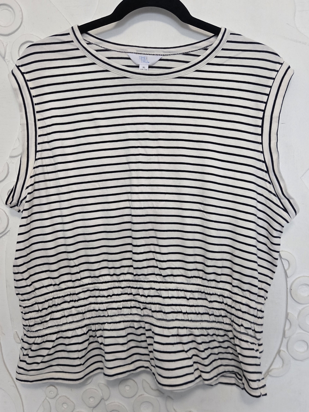 Time and Tru Black & White Striped Sleeveless Peplum Tank